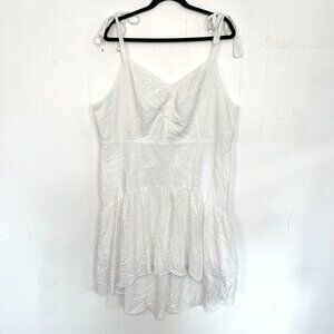Venus Dress White Eyelet High Low Ruffle Hem Tie Straps Smocked Back 20